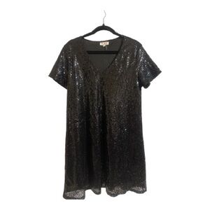 ANDREE BY UNIT Black Sequin V-Neck Mini Dress